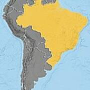 Brazil, Relief Map Art Print