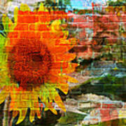 Bricks And Sunflowers Art Print