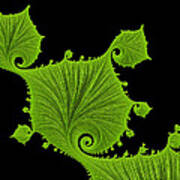 Bright Green Fractal Leaves Black Background Art Print