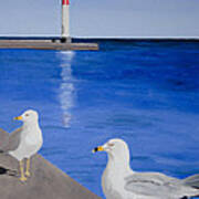 Bronte Lighthouse Gulls In Oil Art Print