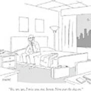 Businessman Sitting On A Bed In Hotel Room Art Print