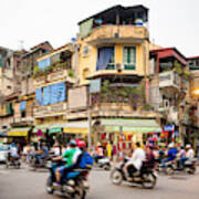 Busy Street Corner In Old Town Hanoi Vietnam Art Print