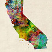 California Watercolor Map Art Print