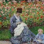 Camille Monet And A Child In The Garden At Argenteuil Art Print
