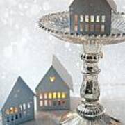 Candle Houses With Cake Stand For The Holidays Art Print