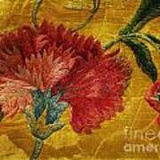 Carnation Embroidered On Silk Brocade Art Print