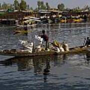 Cartoon - Balancing Large Bags On A Small Boat In The Dal Lake In Srinagar Art Print