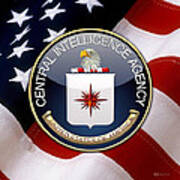 Central Intelligence Agency -  C I A Emblem Over American Flag Art Print