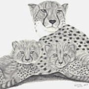Cheetah And Her Cubs Art Print