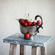 Cherries In Vintage Bowl On Stool Art Print