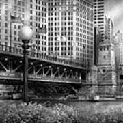 Chicago Il - Dusable Bridge Built In 1920 - Bw Art Print
