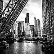 Chicago Kinzie Street Bridge Black And White Picture Art Print