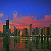 Chicago Skyline At Night Art Print