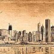 Sepia Sketches - Chicago's Panoramic Skyline Art Print