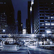 Chicago Street Scene Night Art Print