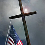 Christian Cross And Us Flag Art Print