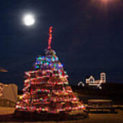 Christmas At Maines Nubble Lighthouse Art Print