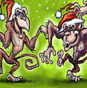 Christmas Monkeys Art Print