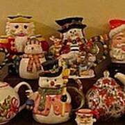 Christmas Teapots Art Print