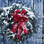 Christmas Wreath In Snow Storm Art Print