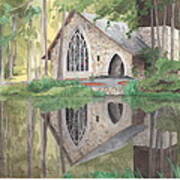 Church In The Woods Watercolor Portrait Art Print