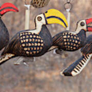 Close-up Of Wooden Bird Carvings Art Print