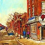 Cold Day In The Pointe Strolling By Taverne Urbaine Le Diable A Quatre Montreal Winterscene Art Print