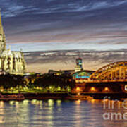 Cologne Cathedral With Rhine Riverside Art Print