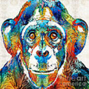 Colorful Chimp Art - Monkey Business - By Sharon Cummings Art Print