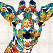 Colorful Giraffe Art - Curious - By Sharon Cummings Art Print