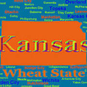 Colorful Kansas State Pride Map Silhouette Art Print