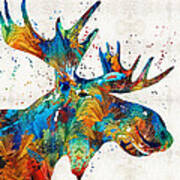 Colorful Moose Art - Confetti - By Sharon Cummings Art Print