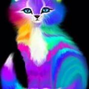 Colorful Striped Rainbow Cat Art Print