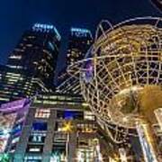 Columbus Circle Globe And Time Warner Towers At Night Art Print