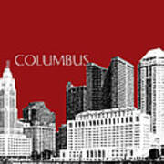 Columbus Skyline - Dark Red Art Print