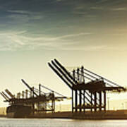 Container Cranes At The Port Of Los Art Print