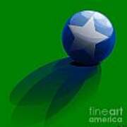 Blue Ball Decorated With Star Grass Green Background Art Print