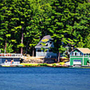 Cottage And Two Boathouses Art Print