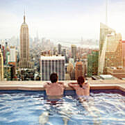 Couple Relaxing On Hotel Rooftop Art Print