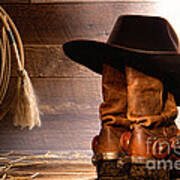 Cowboy Hat On Boots With Lasso Art Print