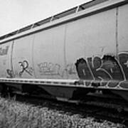 Cp Rail Freight Grain Trucks With Tag Graffiti On Former Canadian Pacific Railway Saskatchewan Canad Art Print