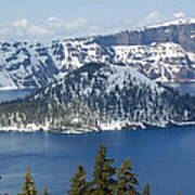 Crater Lake With Snow Art Print