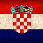 Croatia Flag Vintage Distressed Finish Art Print
