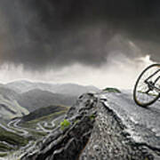 Cyclist Climbs To The Top Art Print