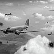 Dakotas And Horsas Over Arnhem Black And White Version Art Print