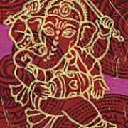 Dancing Ganesha Red And Fushia Art Print