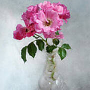 Fragrant Deep Pink Roses In A Clear Glass Vase Still Life Art Print