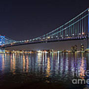 Delaware River Ben Franklin Bridge Lit At Night Art Print