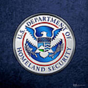 Department Of Homeland Security - D H S Emblem On Blue Velvet Art Print