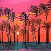 Desert Palm Trees At Sunset Art Print